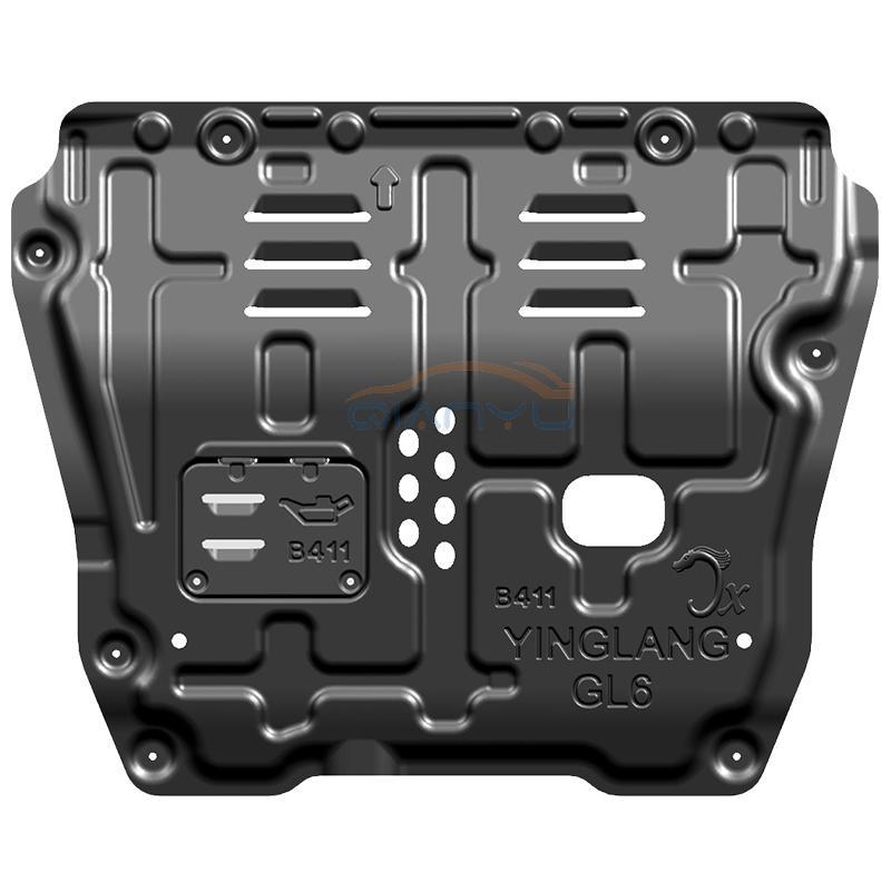 --> 乾钰3D全包围汽车发动机下护板,专车专用,此款护板适配 别克GL6 车型。每款护板均采用进3D立体扫描技术设计,630T液压机一体冲压成型,原车孔位无损安装,不降低您爱车底盘高度,护板表面采用高温皱纹喷塑,吸音降噪,防腐防锈。